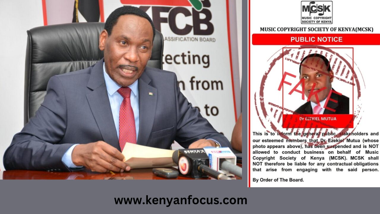 A picture of Ezekiel Mutua and the fake notice in question