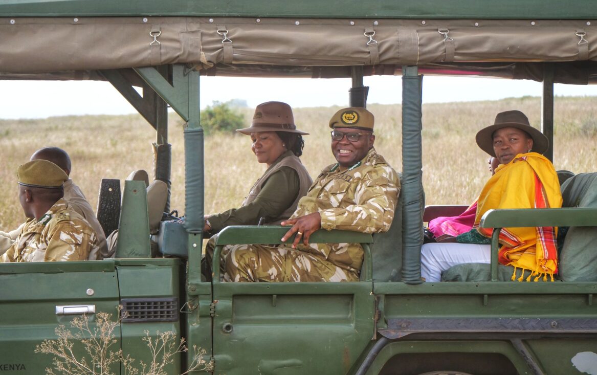 First Lady Rachel Ruto and Tourism CS Rebecca Miano enjoy a game drive at Nairobi National Park