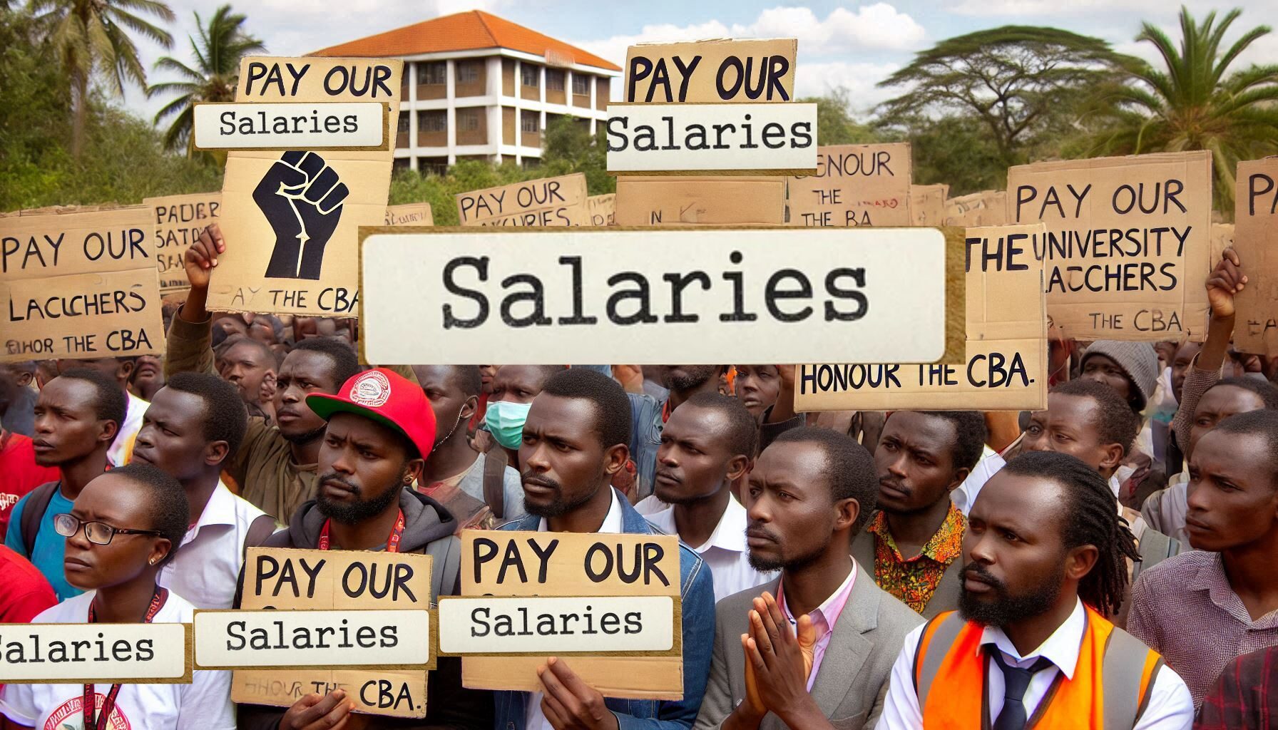 A group of university lecturers holding placards during a peaceful protest in Kenya